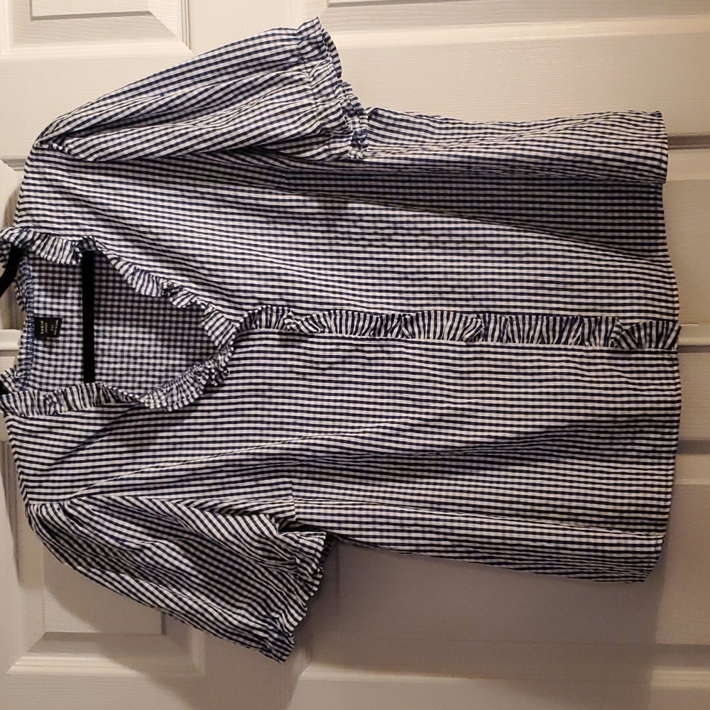 #50 - Gingham Frill Trim Puff Sleeve